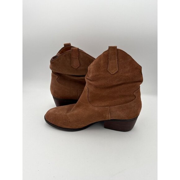 Womens Suede Leather Ankle Boots Size 7 Brown Western Style With Low Heel Faux F - Picture 4 of 6